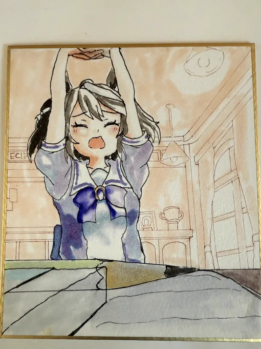 背景付きの色紙も練習してみたんだけど顔の影思い切り過ぎて全部濃くなった!!