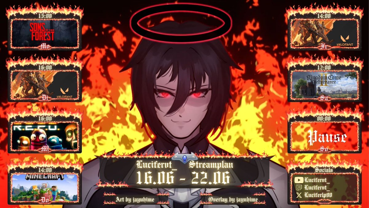 LuciferVT (@luciferlp90) on Twitter photo nächste woche in der Hölle mit
MO: <a href="/Cookylay_vt/">🩵𝓒𝓸𝓸𝓴𝔂𝓛𝓪𝔂🩵@Polaris25</a> /sof
DI: <a href="/LucyLuVT/">Lucy Lu ⛩️🌙 Nekomata Vtuber</a> / valo
MI: <a href="/Nuggyart/">NUGGY ❀ 09.07 Birthday Special Twitch 🌱🌻</a> Namiia/Repo
DO: Minecraft /Clawed mit <a href="/taomimikii/">mimikiiVT | 🖌👻🖤</a>
FR: <a href="/NellphyVanNoah/">Nellphy (Reborn Progress: 35%)</a> /valo 18 uhr DBD <a href="/NiwaVt/">NiwaVT I 2D Debüt in Arbeit</a> <a href="/PixelFoxFoxy/">PixelFoxFoxy</a> Yukikaramel
SA:KDC2 16 uhr <a href="/NellphyVanNoah/">Nellphy (Reborn Progress: 35%)</a> nächste woche in der Hölle mit
MO: <a href="/Cookylay_vt/">🩵𝓒𝓸𝓸𝓴𝔂𝓛𝓪𝔂🩵@Polaris25</a> /sof
DI: <a href="/LucyLuVT/">Lucy Lu ⛩️🌙 Nekomata Vtuber</a> / valo
MI: <a href="/Nuggyart/">NUGGY ❀ 09.07 Birthday Special Twitch 🌱🌻</a> Namiia/Repo
DO: Minecraft /Clawed mit <a href="/taomimikii/">mimikiiVT | 🖌👻🖤</a>
FR: <a href="/NellphyVanNoah/">Nellphy (Reborn Progress: 35%)</a> /valo 18 uhr DBD <a href="/NiwaVt/">NiwaVT I 2D Debüt in Arbeit</a> <a href="/PixelFoxFoxy/">PixelFoxFoxy</a> Yukikaramel
SA:KDC2 16 uhr <a href="/NellphyVanNoah/">Nellphy (Reborn Progress: 35%)</a>
