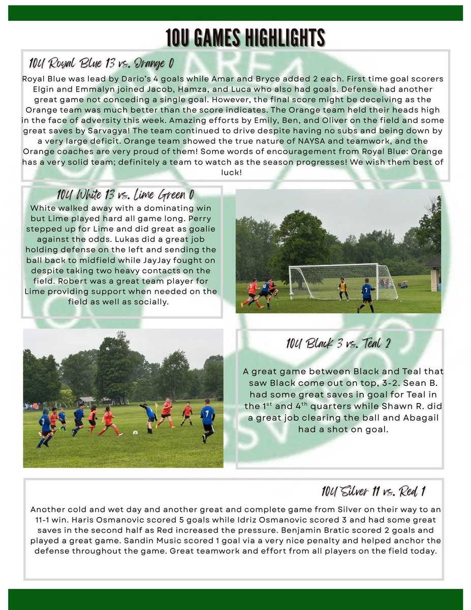 NAYSASoccer's tweet photo. Newsletter from 6/4 covering 5/31 games https://t.co/r1BodEPNPo