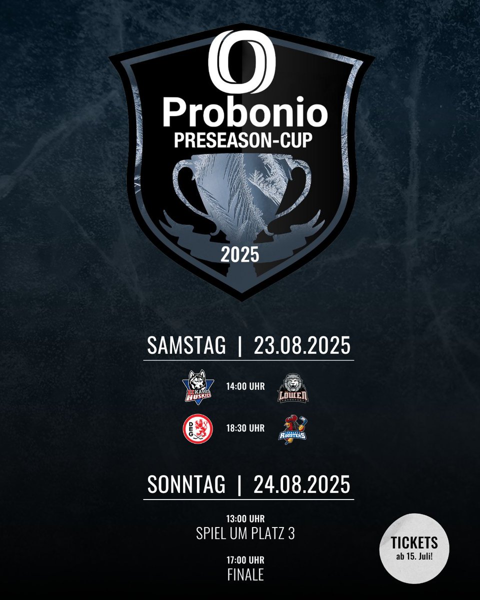 🏆 PROBONIO CUP 2025 –TICKETVERKAUF &amp; BLOCKEMPFEHLUNG! 🎟️

Alle Infos 👉🏼 kassel-huskies.de/news/detail/ti…

#ProbonioCup