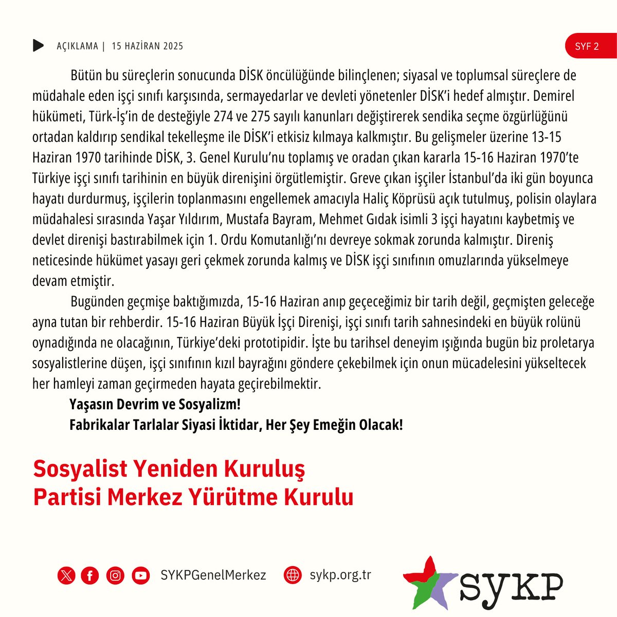 Selam Olsun 15-16 Haziran Büyük İşçi Direnişine!

Fabrikalar Tarlalar Siyasi İktidar 
Her Şey Emeğin Olacak!