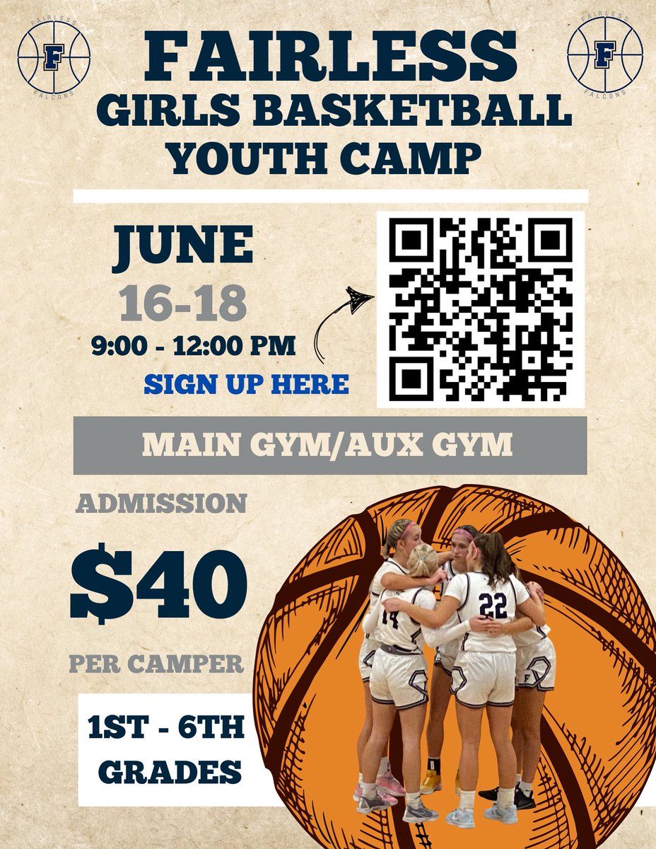 Fairless GBK Youth Camp starts TOMORROW morning at 9:00 AM 🏀…Sign up by this evening to join in on the fun!  See you in the morning!!! #GoFalcons
