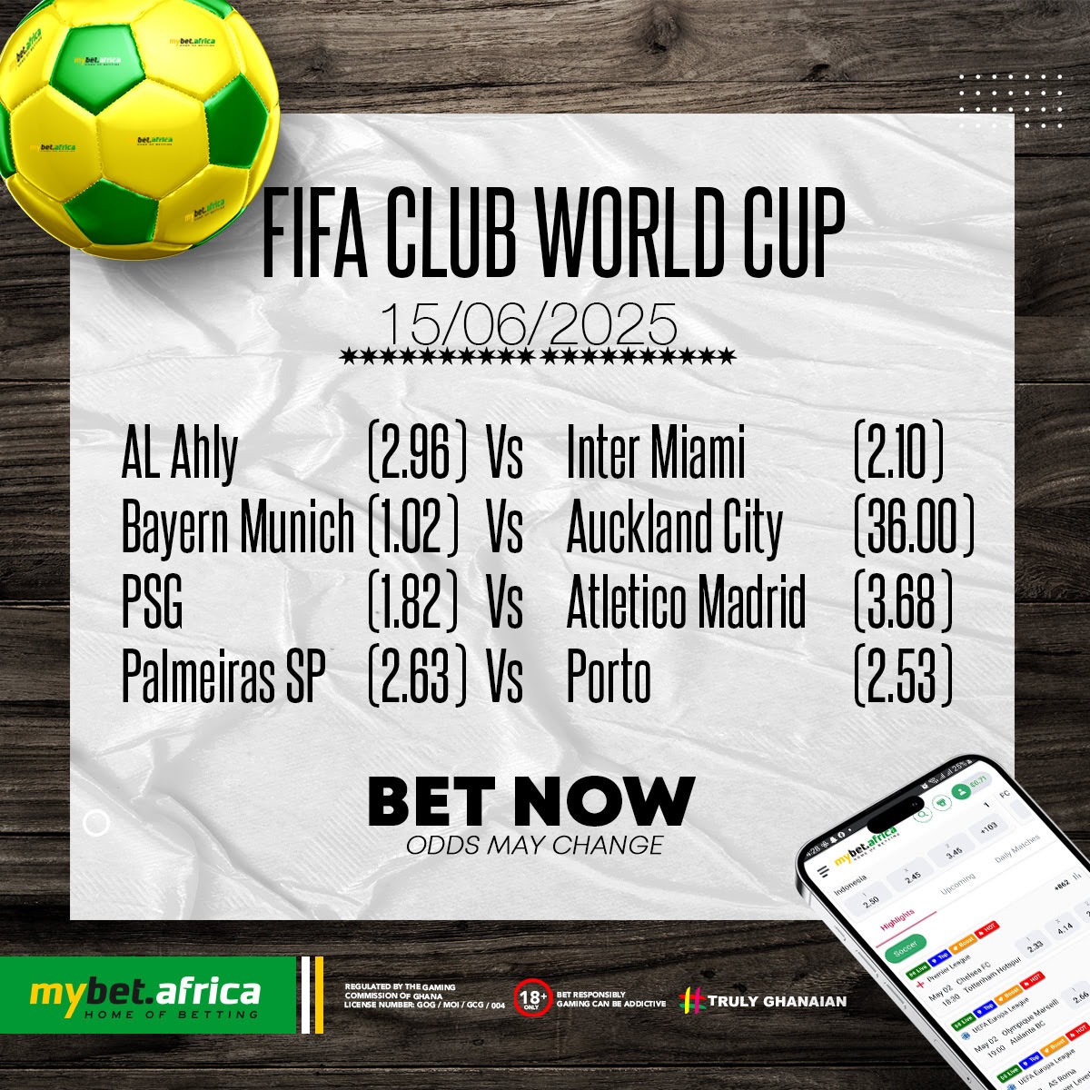 🌍⚽ FIFA Club World Cup 
The biggest clubs. The brightest stars. The best odds. 🔥
Get in on the global showdown and bet with zurl.co/uLZdk! 💰📱

💥 Featured Matches &amp; Odds:

Al Ahly  🆚 Inter Miami 
Bayern Munich  🆚 Auckland City 
PSG  🆚 Atletico Madrid 
Palmeiras