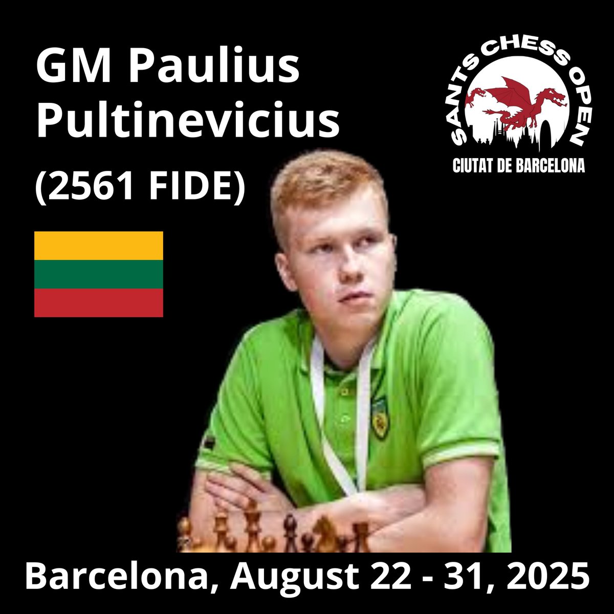Welcome to Barcelona, GM Paulius Pultinevicius, from Lithuania. He recently confirmed to play Sants Chess Open 2025. Pultinevicius won the Riga Technical University Open at 2022 and he was qualified to play in the Chess World Cup 2019.

#santschess #chess #santschessopen