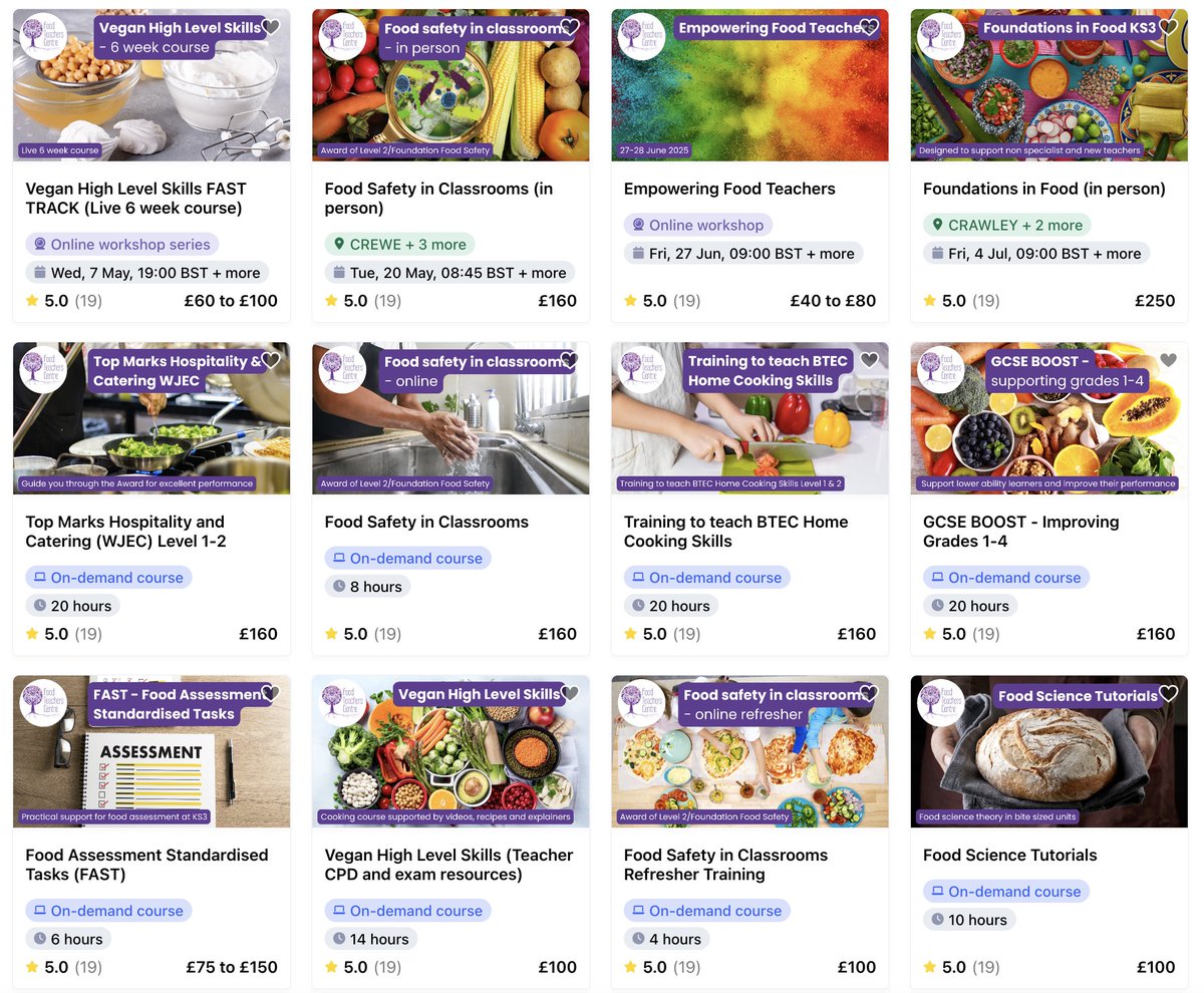 Need to some #CPD for teaching food?
  
📆 24/6 &amp; 9/7 L2 Food safety
📆 27 &amp; 28/6 Empowering Food Teachers
📆 4 &amp; 11/7 Foundations in food at KS3
📆 12/7 #fishheroes
  
&amp; much more online⤵️ foodteacherscentre.co.uk/online-trainin…   #FoodEdToday #TeachFood