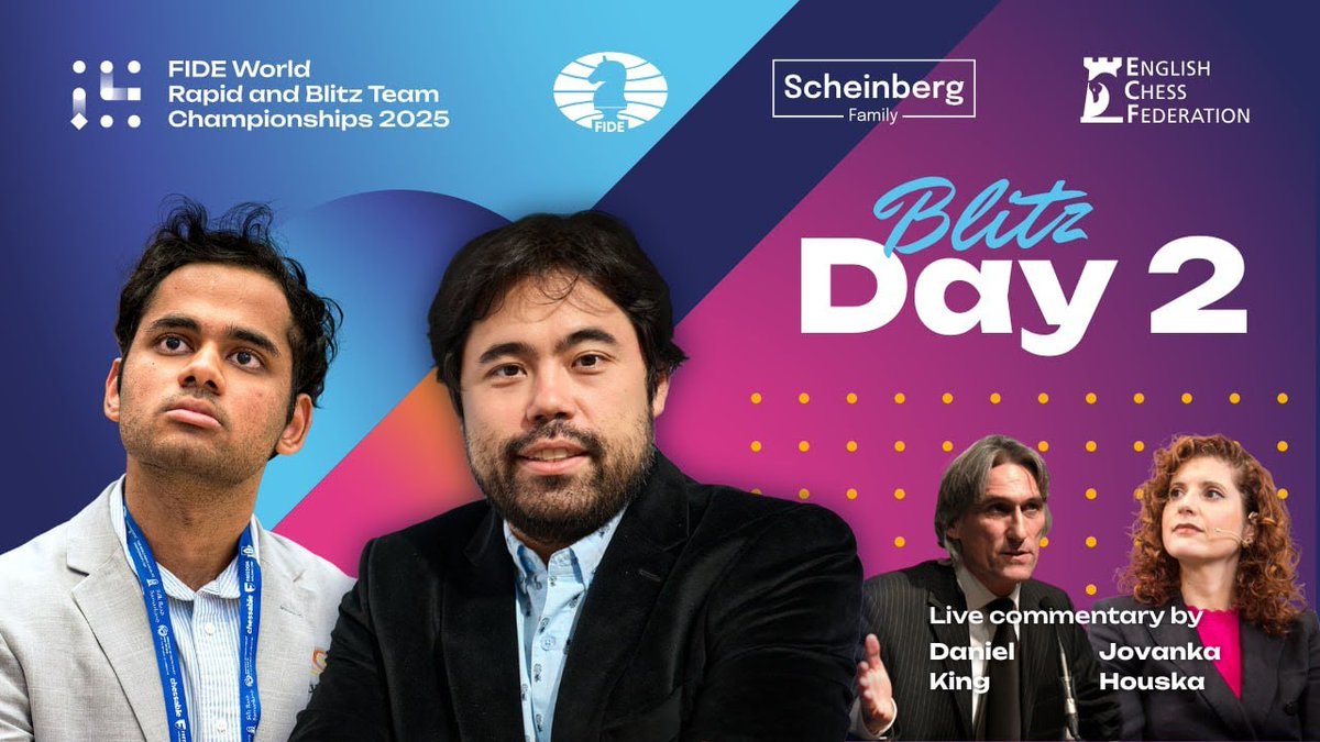 🔥 The FINAL day of the FIDE World BLITZ Team Championship begins in an hour!

🎥 Watch the broadcast here: youtube.com/live/OoetZgHHb…

📺 Individual streams are also available for select top boards — don’t miss the action!
♟️ youtube.com/live/21LLnQzSE…
♟️ youtube.com/live/vM0wGDQAu…
♟️