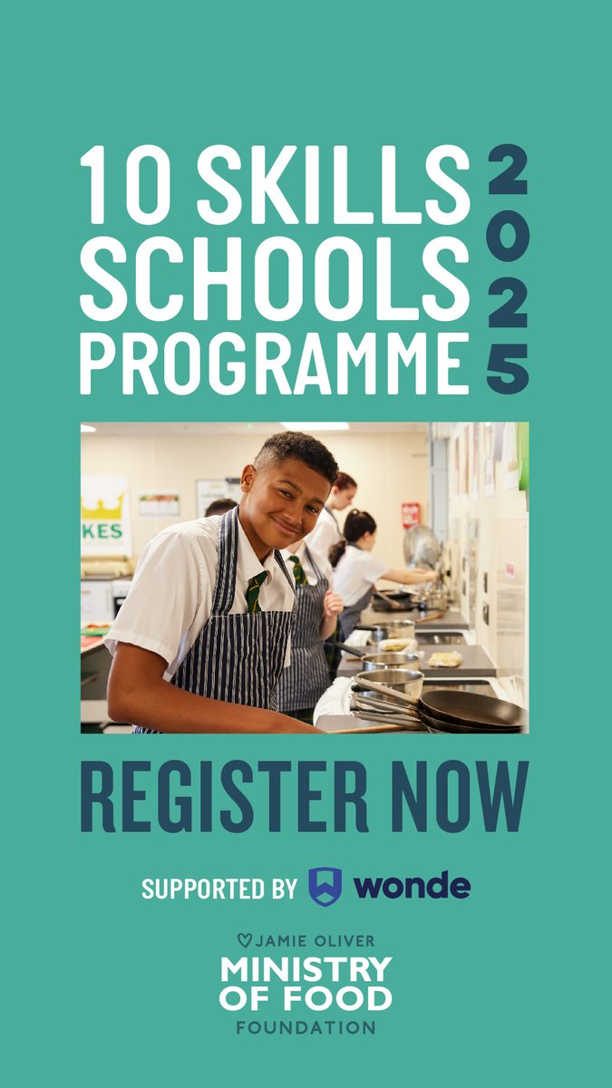 Food teachers, registration for Jamie Oliver 10 Skills Programme is OPEN. 
 
The programme offers a framework for hands-on cooking education in your classroom. 
 
Register at schools.jamieoliver.com to check out the resources. #keepingcookingskillsalive  #teachfood