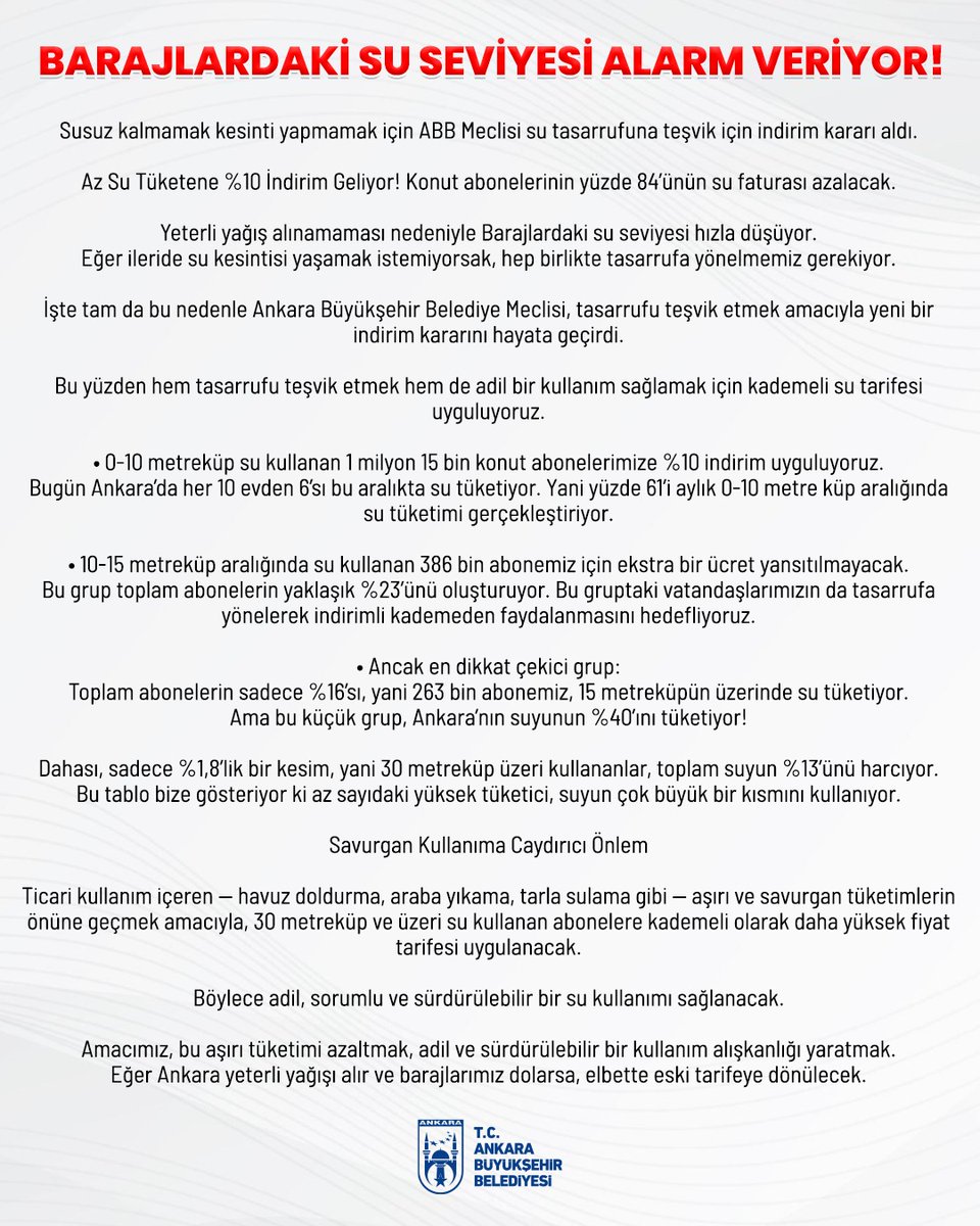 🚨 DUYURU

💧BARAJLARDAKİ SU SEVİYESİ ALARM VERİYOR!