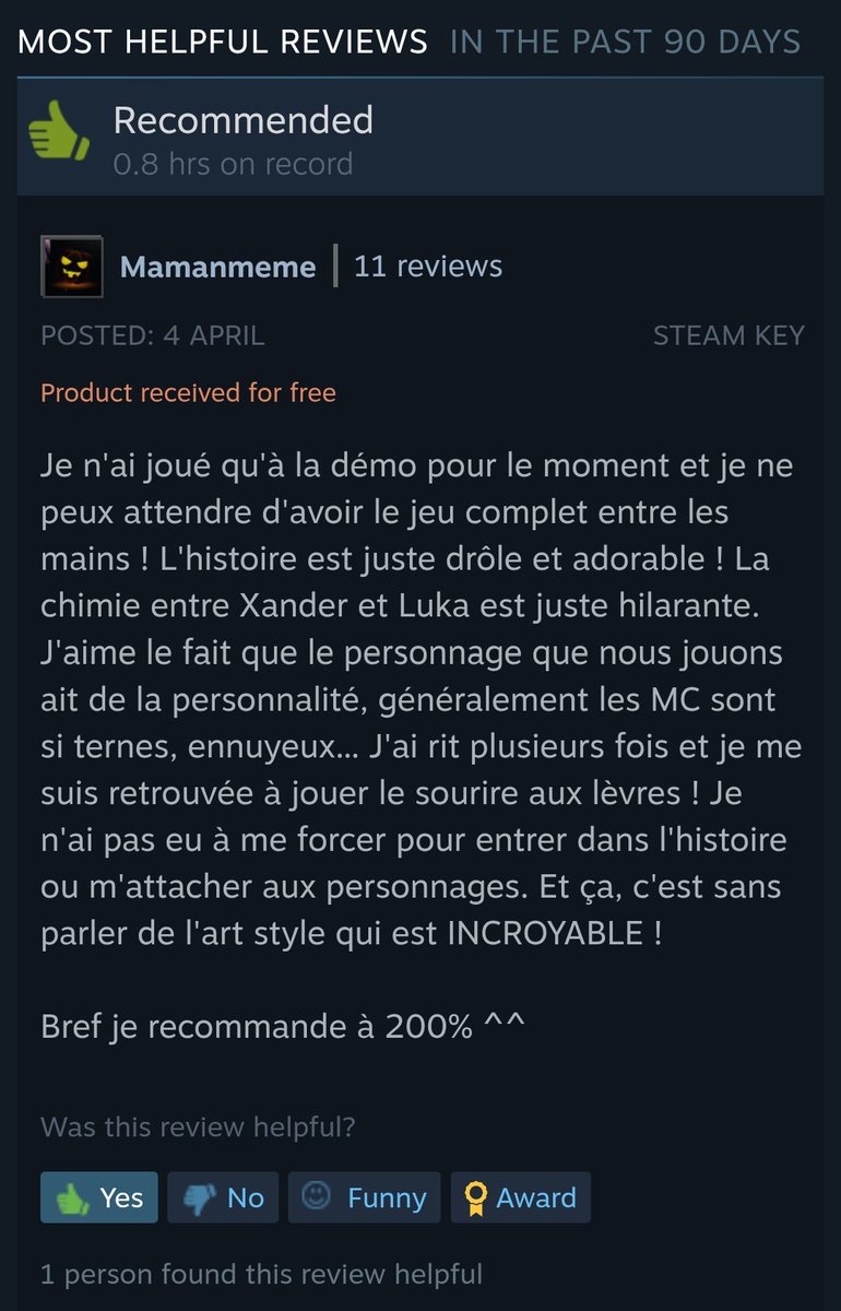 Une critique pour la démo de Wrong Number. 📱

Merci beaucoup pour le gentil mots!! 🥰

Jouer la démo sur Steam ici: 
store.steampowered.com/app/2965170/Wr…

‼️Le jeu est disponible uniquement en Anglais.‼️

#indiegame #visualnovel #vngame #yaoi #boyslove #gamedev