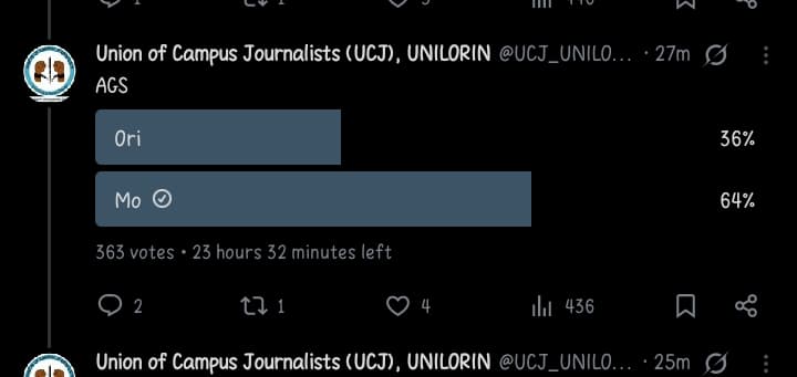dreal_nurudeen's tweet image. 🔥🔥 JUST IN🔥🔥
Have You Casted Your Vote MO, or you&apos;re snoozing??

x.com/UCJ_UNILORIN/s…

UCJ VOTING POLL HAS STARTED ✊🏾🧡

VOTE MO FOR AGS ✊🏾🧡
VOTE MO FOR AGS ✊🏾🧡
VOTE MO FOR AGS ✊🏾🧡
VOTE MO FOR AGS✊🏾🧡

©️ D&apos;LIGHT for Team MO 🧡✊
©️ D&apos;LIGHT for Team CIS🧡✊