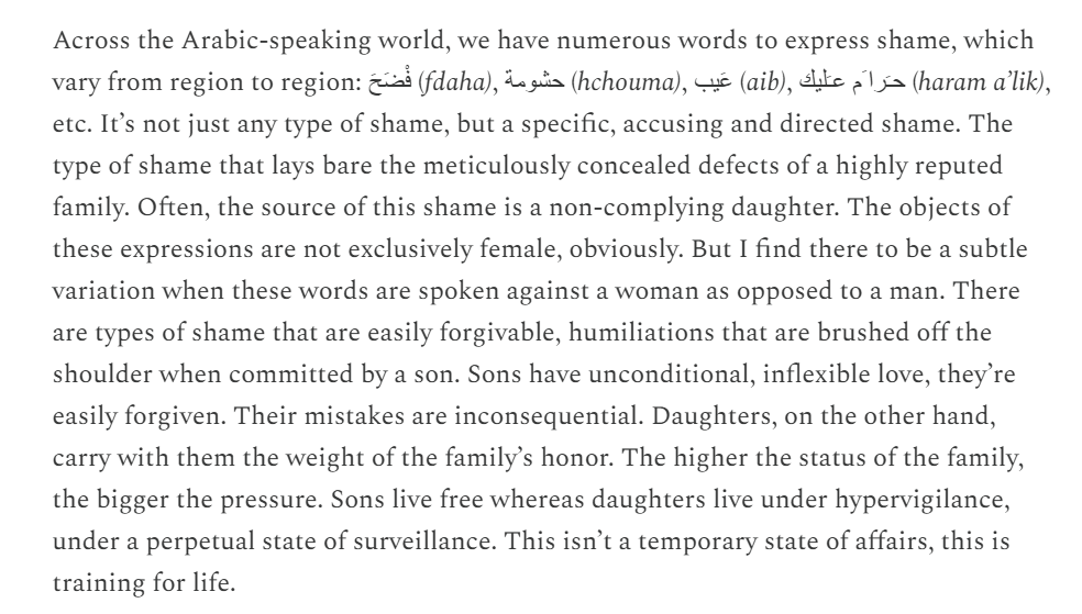 winnielark's tweet photo. "Honor and Sex" by Salwa in TWV2 discusses honor culture in the Global South. I always thought this piece would be great for a consciousness raising group, so I formatted it as a short zine! Link to that + the Substack article below https://t.co/9UIhFr0T1s
