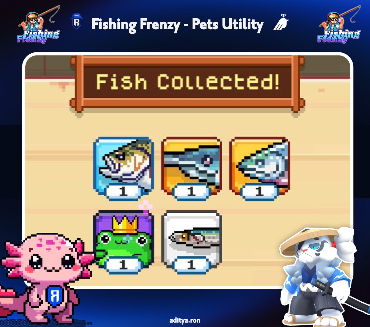 🚨  <a href="/FishingFrenzyCo/">Fishing Frenzy</a> X <a href="/Ronin_Network/">Ronin</a> 🚨

💥My Pets gave me that Shiny Green frog - Everyone wanted it for free  
💥 My Pets are better than yours. How many pets do you have 

Show me in comments 👇🏻

Get Start Fish at fishingfrenzy.co/?code=ADITYA