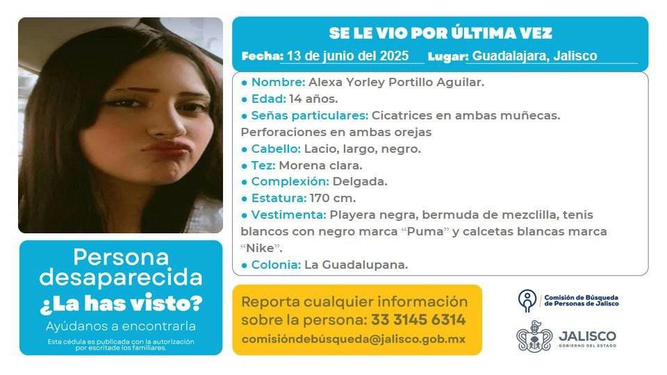 Menor de edad desaparecida en #Guadalajara, #Jalisco (Col. La Guadalupana).