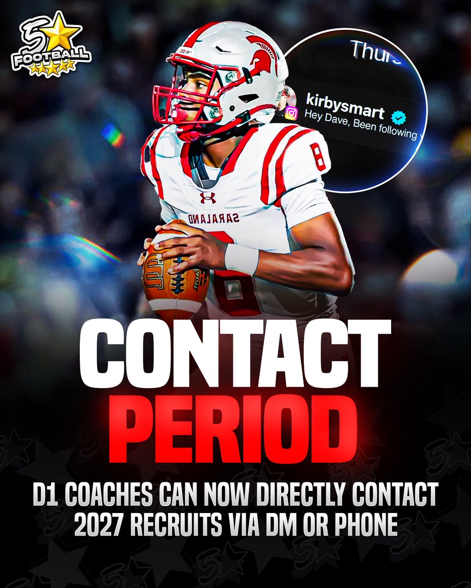 RECRUITING NEWS🚨

D1 Coaches can now officially contact the Class of 2027 HSFB Recruits openly via Phone / DM following the NCAA Recruiting Guidelines⭐️📲