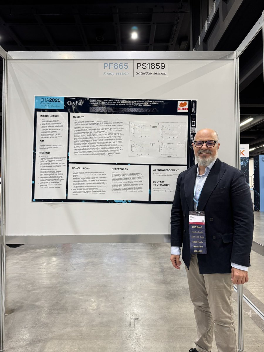 <a href="/geltamo/">GELTAMO</a> study in #EHA2025 with <a href="/DrRaulCordoba/">Raul Cordoba, MD, PhD</a> 
IMPACT OF AGE, FRAILTY AND COMORBIDITIES IN THE SURVIVAL OF OLDER PATIENTS WITH HODGKIN LYMPHOMA: A RETROSPECTIVE, MULTICENTER STUDY IN SPAIN FROM THE SPANISH LYMPHOMA REGISTRY (RELINF) OF THE SPANISH GROUP OF LYMPHOMA (GELTAMO)
