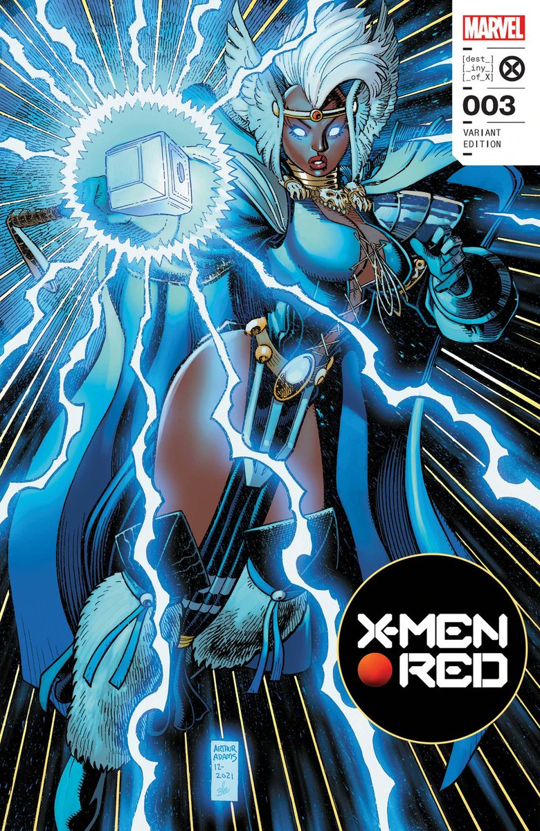 167 - X-Men Red (vol. 2) #3 Adams Variant (6/15/2022)

Call it an Art Adams weekend! Adams reprising Storm's "Goddess of Thunder" look. 

Cover by Art Adams. Interiors by Al Ewing &amp; Stefano Caselli

#XmenADay #XMen50 #Xmen #XMenRed #Storm