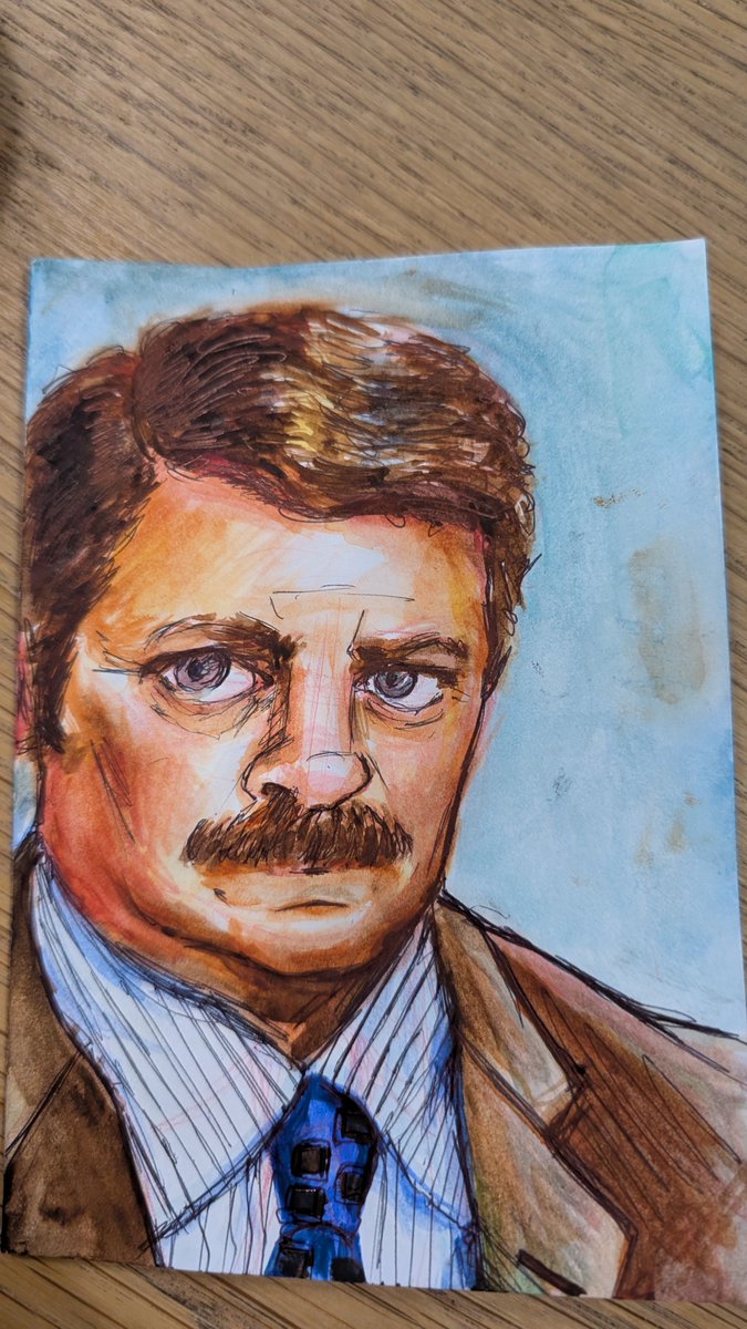 Some <a href="/Nick_Offerman/">Nick Offerman</a> art by my friend's talented daughter who doesn't want to be named.