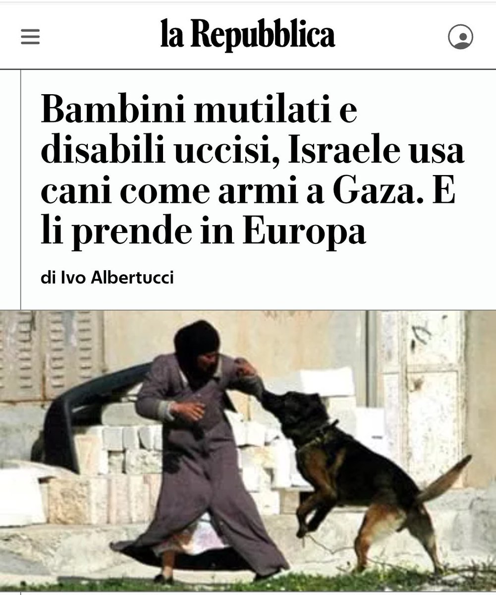 fawollo13's tweet photo. #Israele usa “cani da attacco” contro civili palestinesi, tra cui donne, anziani, bambini e persone con disabilità. E la cosa inquietante è che glieli addestriamo noi, in Europa.
Siamo i complici di uno stato terrorista, genocida e criminale. Siate maledetti nei secoli dei secoli https://t.co/3gAexBcOSn