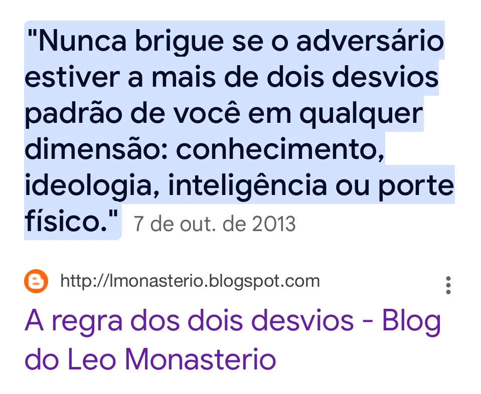 "A regra dos dois desvios" do Monasterio não é absoluta, mas é um bom princípio pra muitas potenciais discussões: você evita perder tempo com quem é muito desqualificado no assunto que se mete a discutir e você também tem a humildade de não fazer o papel desse desqualificado. (+)