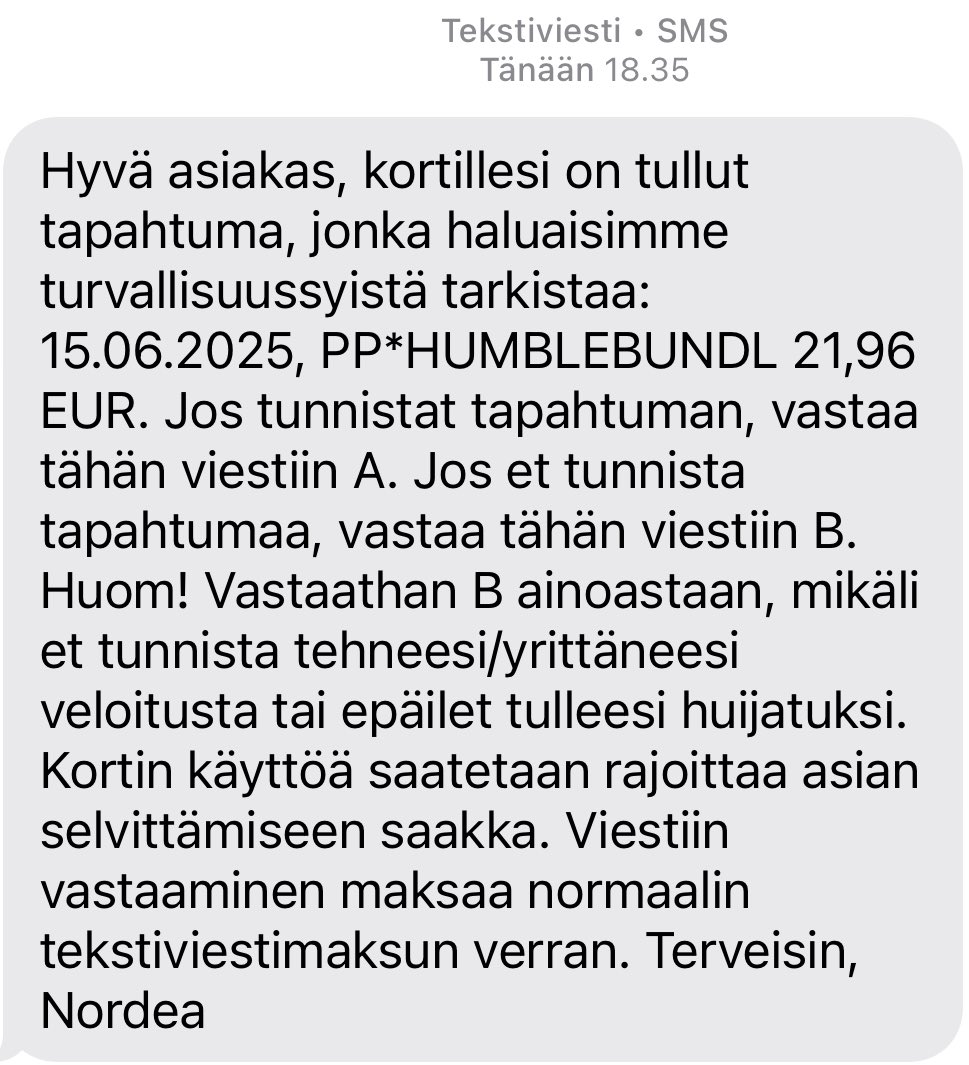 Seuraa se pankki rahansiirtoja. Ostin kolmatta kirjasarjaa, kun Paypal ilmoitti ongelmasta. Nordea oli estänyt maksutapahtuman. #tietoturva