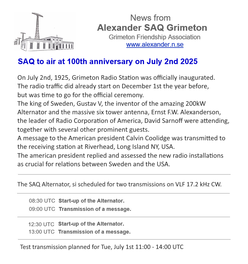 Save the date, VLF friends!
🟩 17.2 kHz SAQ transmitter will be airing soon!