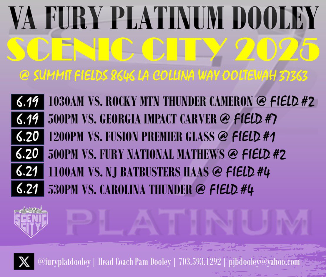 Abby Williams 2026 (@abbyewilliams07) on Twitter photo Iβm excited to head back to Chattanooga this week for the <a href="/ConnectSports_/">Connect Sports</a> Scenic City tournament with my <a href="/furyplatdooley/">VA FURY PLATINUM DOOLEY</a> teammates! Schedule π
<a href="/GCC_SB/">Grove City Softball</a> <a href="/CoachBradPosner/">Brad Posner</a> <a href="/Bucknell_SB/">Bucknell Softball</a> <a href="/MusserChristi/">Christi Musser</a> <a href="/CSUBucsSoftball/">Charleston Southern Softball</a> Iβm excited to head back to Chattanooga this week for the <a href="/ConnectSports_/">Connect Sports</a> Scenic City tournament with my <a href="/furyplatdooley/">VA FURY PLATINUM DOOLEY</a> teammates! Schedule π
<a href="/GCC_SB/">Grove City Softball</a> <a href="/CoachBradPosner/">Brad Posner</a> <a href="/Bucknell_SB/">Bucknell Softball</a> <a href="/MusserChristi/">Christi Musser</a> <a href="/CSUBucsSoftball/">Charleston Southern Softball</a>
