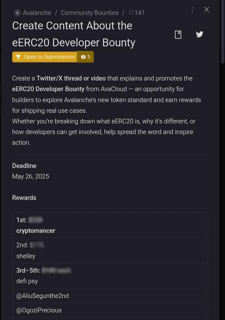 ShegsOnX (@aliusegunthe2nd) on Twitter photo Super grateful to place 4th in the <a href="/avax/">Avalanche🔺</a> AvaCloud Thread Bounty! 🙏🏽
It means a lot to have the effort I put into research, writing, and creative storytelling design recognized.
Big thanks to <a href="/thedrekal/">theBigDre🔺</a> and the Avalanche Ibadan community; this wouldn’t have happened without Super grateful to place 4th in the <a href="/avax/">Avalanche🔺</a> AvaCloud Thread Bounty! 🙏🏽
It means a lot to have the effort I put into research, writing, and creative storytelling design recognized.
Big thanks to <a href="/thedrekal/">theBigDre🔺</a> and the Avalanche Ibadan community; this wouldn’t have happened without