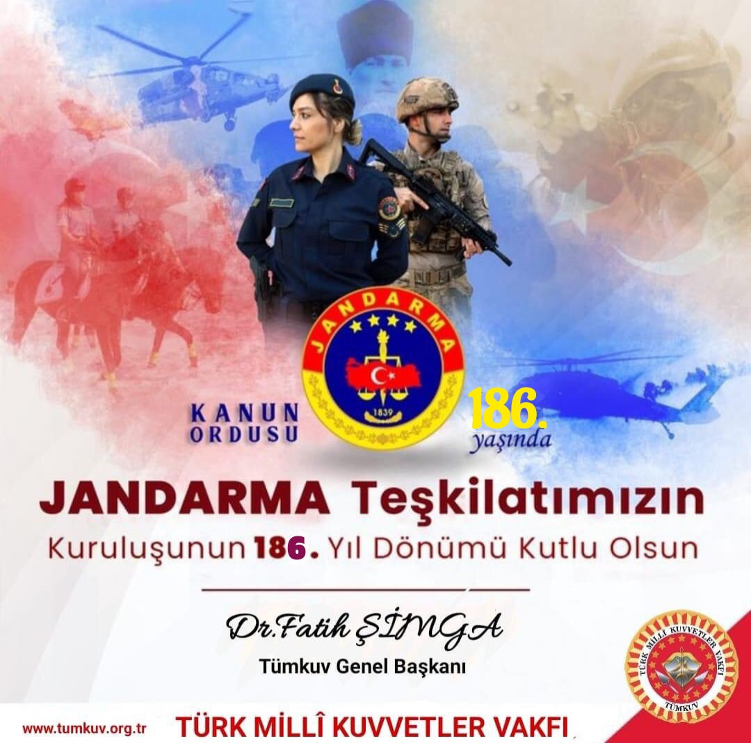 FSimga's tweet image. Kutlu Devletimizin bölünmez bütünlüğünü, sayısız destansı kahramanlıklarla koruyan Jandarma Genel Komutanlığımızın, şan ve şerefle dolu 186.Yıl Dönümünü büyük bir gururla kutlar,
Aziz Şehitlerime Cenab-ı ALLAH'tan Rahmet, Kahraman Gazilerimize şükranlarımı sunarım.
@jandarma🇹🇷🇹🇷