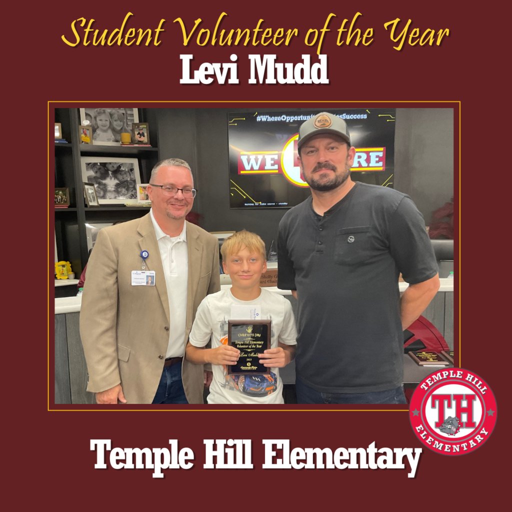 Congratulations to Levi Mudd! Levi was recognized by the board and TJ Community Mission Foundation as Temple Hill Elementary Student Volunteer of the Year!
#WeareBC