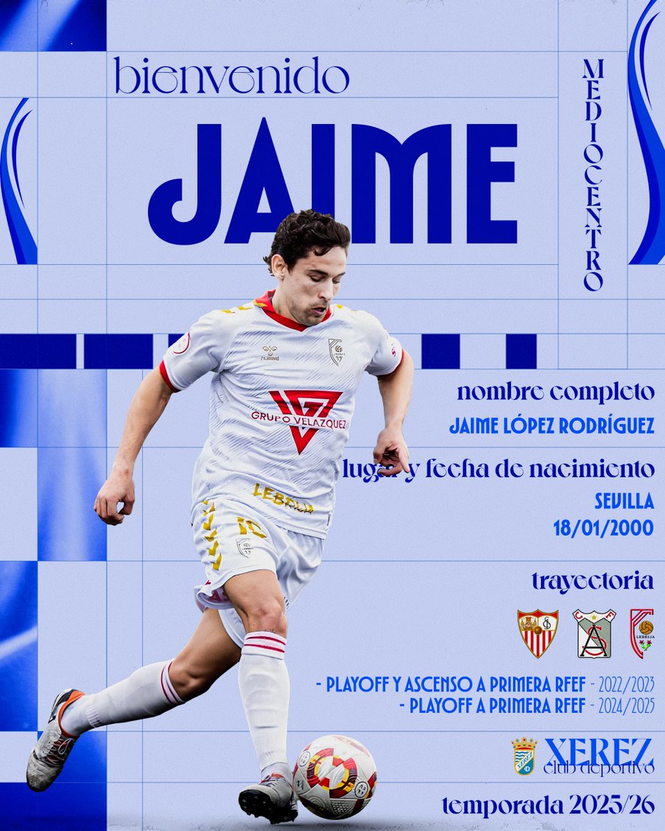 ✍️ 𝐏𝐫𝐞𝐬𝐞𝐧𝐭𝐚𝐦𝐨𝐬 𝐚: Jaime López.

📊 Formado en <a href="/CanteraSFC/">Sevilla Atlético y Cantera Sevilla FC</a> y 4⃣7⃣ partidos jugados durante las dos últimas temporadas en #SegundaFederación, con 7⃣ goles anotados.
 
🖱️ xerezclubdeportivo.es/jaime-lopez-nu…

#JaimeLópezAzulino | #TuAsientoTieneHistoria