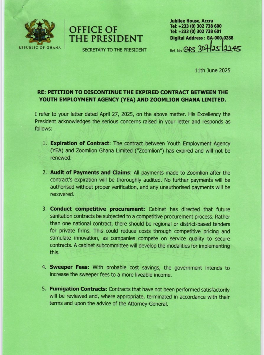 Manasseh_Azure's tweet image. Zoomlion Contract Will Not Be Renewed, Sweepers’ Fees to Increase—President Mahama  

#WeekendRecap 

See the full story here: manassehazure.com/2025/06/zoomli…