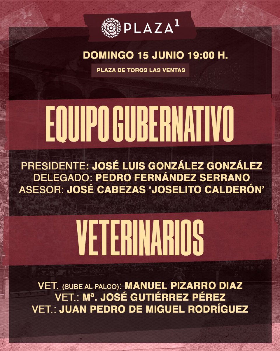 [🔜 𝗔𝗨𝗧𝗢𝗥𝗜𝗗𝗔𝗗] Este es el 𝙚𝙦𝙪𝙞𝙥𝙤 𝙜𝙪𝙗𝙚𝙧𝙣𝙖𝙩𝙞𝙫𝙤 y de 𝙫𝙚𝙩𝙚𝙧𝙞𝙣𝙖𝙧𝙞𝙤𝙨 para el festejo de hoy en #LasVentas. Nos vemos a las 19:00h.