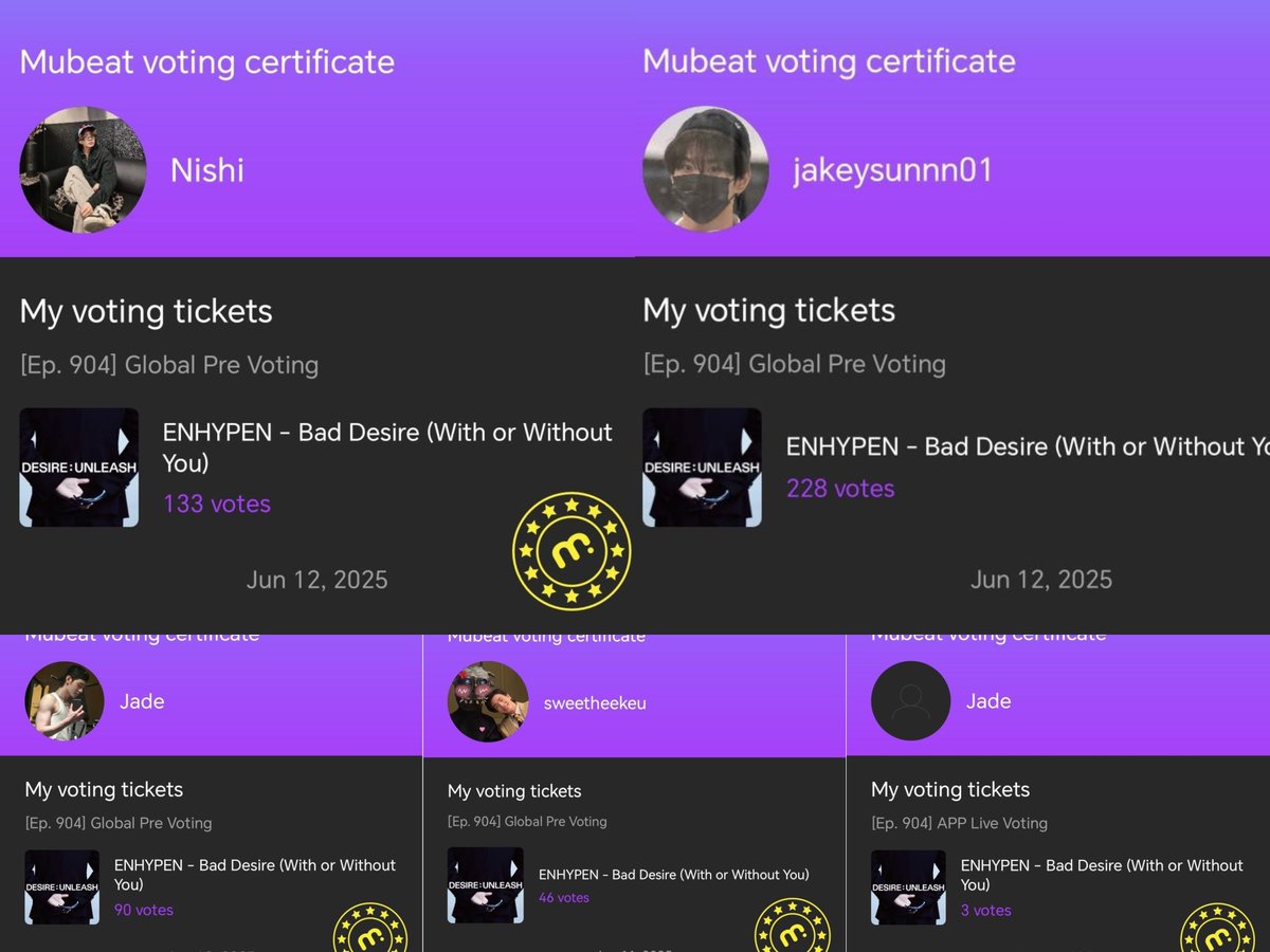 en7brat's tweet photo. MUBEAT GLOBAL PRE-VOTING PROOFS ‼️

04z was able to drop 500 votes for ENHYPEN on the Mubeat Global Pre-Vote ♡

We're sharing this for transparency purposes only and to document our activity. https://t.co/wUQeCREKnB