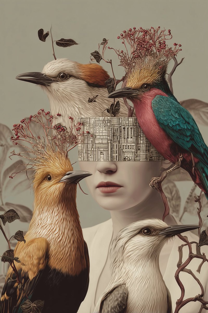 naivartai's tweet photo. A head turned aviary—each bird a thought, each branch a synapse.
This is how memory sings.
🕊 From the Ornithoroma collection.
#AIart #Surrealism #Birdcore #NeuroAesthetics #DigitalFantasy #Midjourneyhttps://objkt.com/tokens/KT193K1BkHRrLHv9v3MeAAPbb9nedD2kgVcD/0?ref=tz1VzDQv3sLsJ8HuXo3WVrFytQ7wB4bEgymp