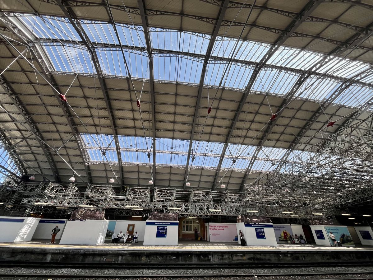 Great to see the restored roof being gradually uncovered at Bristol Temple Meads.