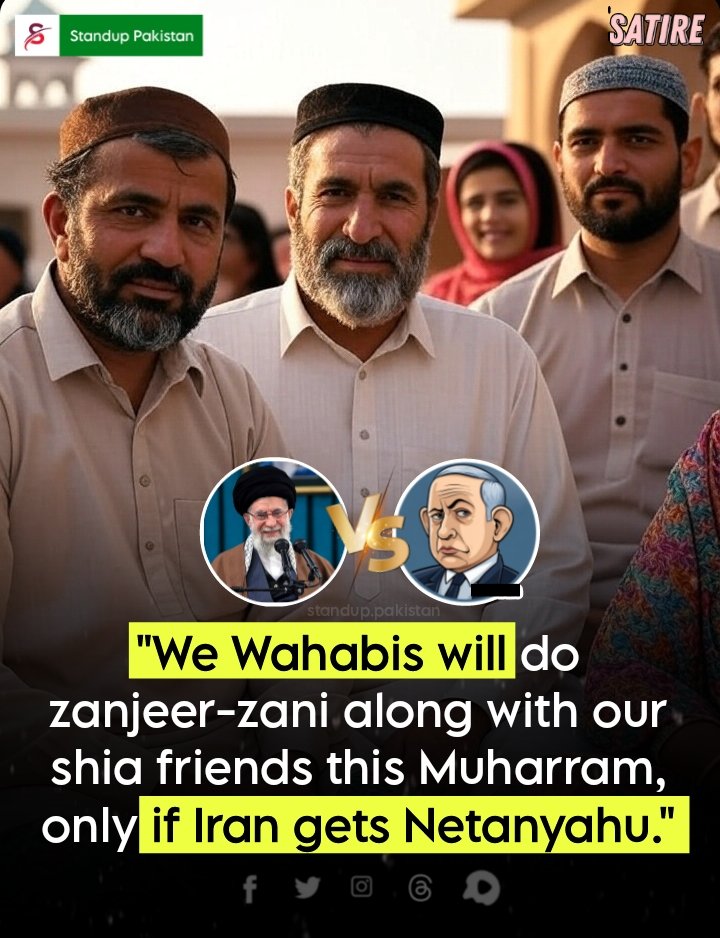 🚨 BREAKING NEWS 🇮🇷 🇮🇱

In a very bold move, All Pakistan Wahhabi Community (APWC) announced to do Zanjeer-zani this Muharram if Iran gets Netanyahu.

More importantly, they will issue fatwas in favour of matam.