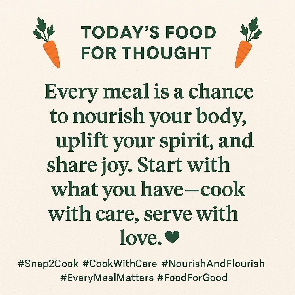 snap2cook's tweet image. Just a gentle reminder: the most meaningful meals begin with what you already have. Every time you cook, you’re not just feeding your body, you’re nourishing your soul. 💚
#Snap2Cook #SimpleJoy #MindfulMeals #NourishAndFlourish #LoveInEveryBite
#CookWithCare #EveryMealMatters