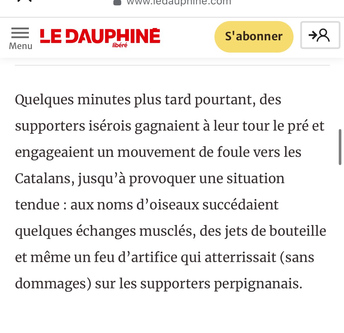 EmilienVicens's tweet image. 🏉 Merci au Dauphiné de rétablir la vérité. Ce qui s’est passé hier sur la pelouse de Grenoble est grave.

Un grand bravo à la grande majorité des supporters catalans d’avoir gardé leur sang froid. 

➡️ ledauphine.com/sport/2025/06/…