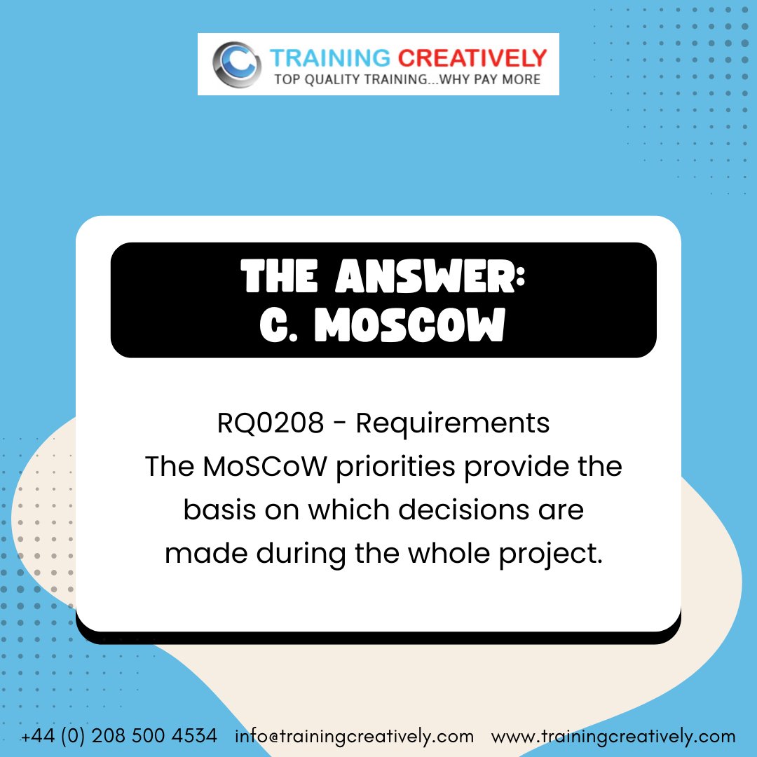 traincreatively's tweet image. 📘 AgileBA Foundation Sample Exam – Q&amp;amp;A Pair #2
Time for a brain boost! Here&apos;s your second AgileBA sample question of the day. 

#AgileBA #BusinessAnalysis #AgileBusinessAnalyst