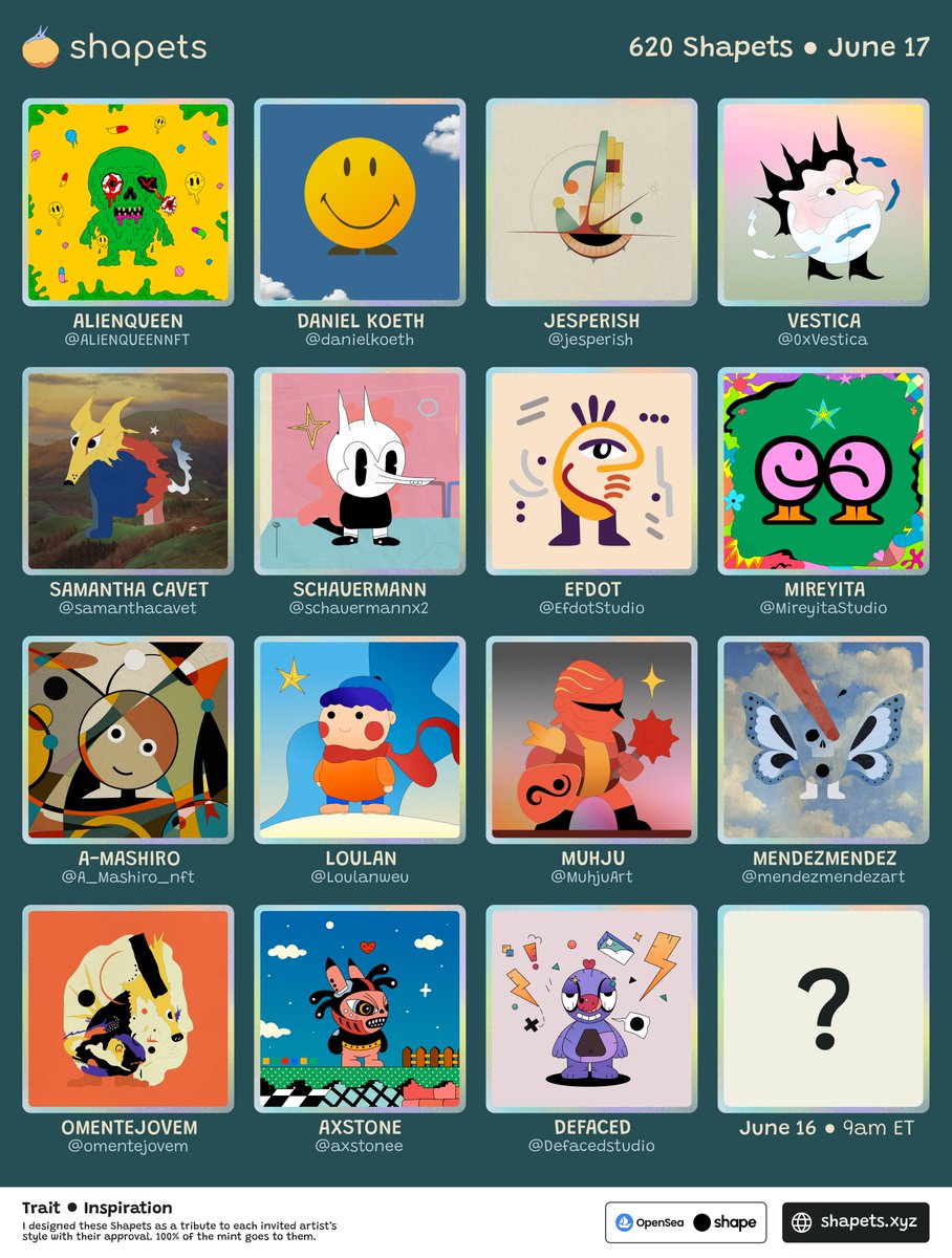 ☀️☕ GM friends.

Excited to reveal a Shapet inspired by the unique style of <a href="/Defacedstudio/">Defaced</a>! 🎨

Stay tuned for more reveals leading up to the launch!
⚫ Join the Shapets expedition on June 17.