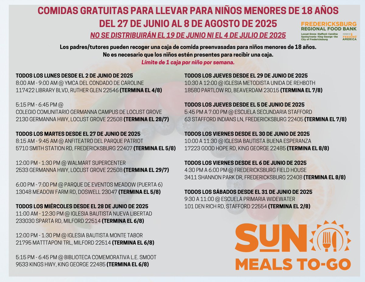 This week's distribution schedule is here! 📅

Get all the details on our Facebook page: pulse.ly/hmenvkhotv or by downloading our free app, FREDFOODVA, on your smartphone. 📱 #FoodForAll #CommunitySupport