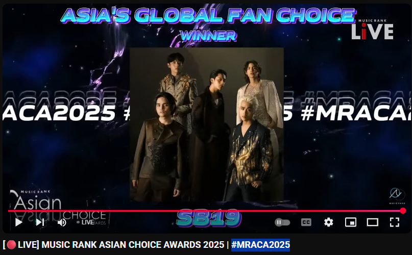 SB19 wins 3 awards at the Music Rank Asian Choice Awards 2025! JP🇯🇵✨
🏆 Asia's Boy Group of the Year
🏆 P-Pop Boy Group of the Year
🏆 Asia's Global Fan Choice

Truly grateful for this recognition. Another meaningful milestone for SB19 and A’TIN💙
#MRACA2025 #SB19 <a href="/SB19Official/">SB19 Official</a>