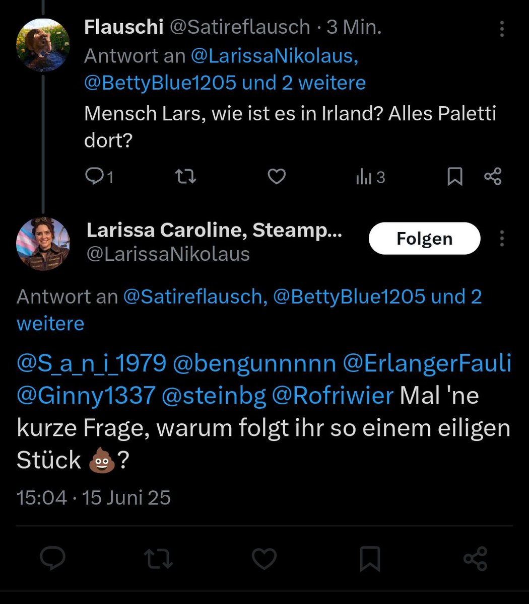 Na  Mensch, Lars. Erstmal überlasse mal den Leuten, wen sie folgen und mal wieder interessant, dass ich nicht antworten kann. Du bist nichts anderes als absolut feiger Mensch mit Allmachtsfantasien.
