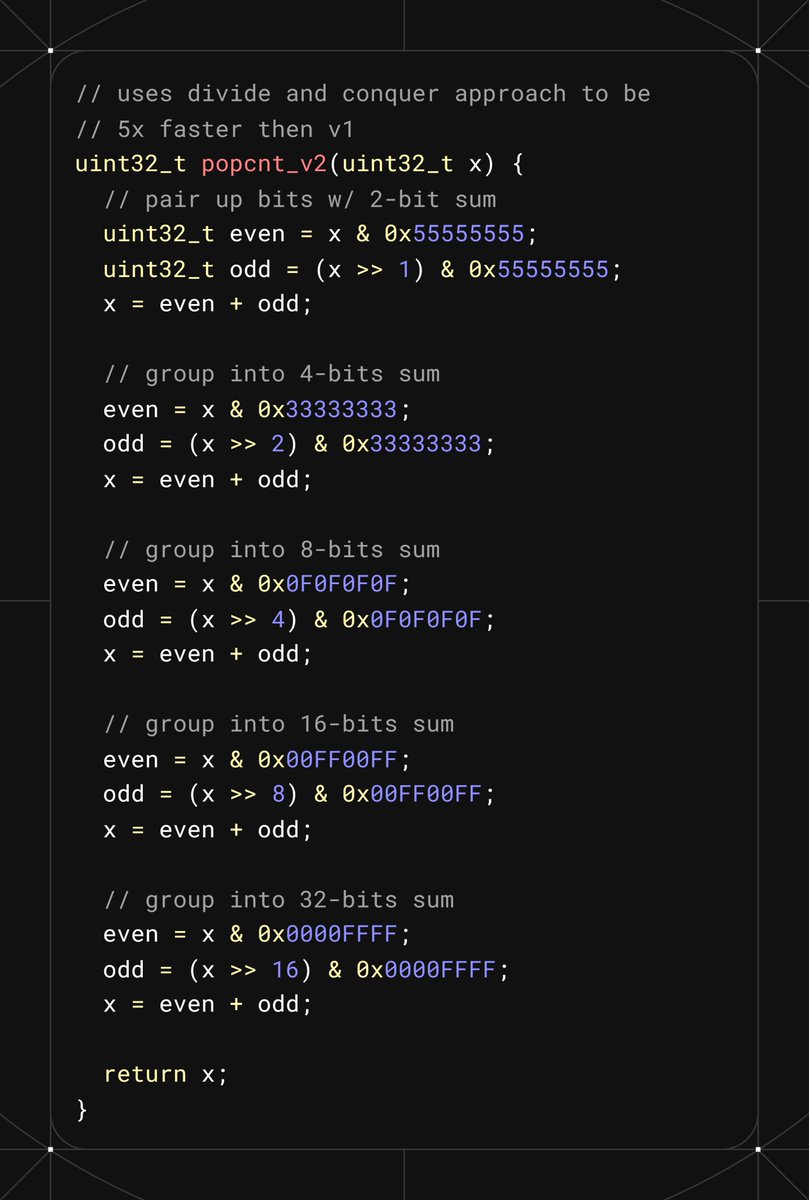 adii_motale's tweet image. Optimizing for performance is always fun. Created "scalar" impl of popcnt, ideal for systems w/o a special popcnt instruction