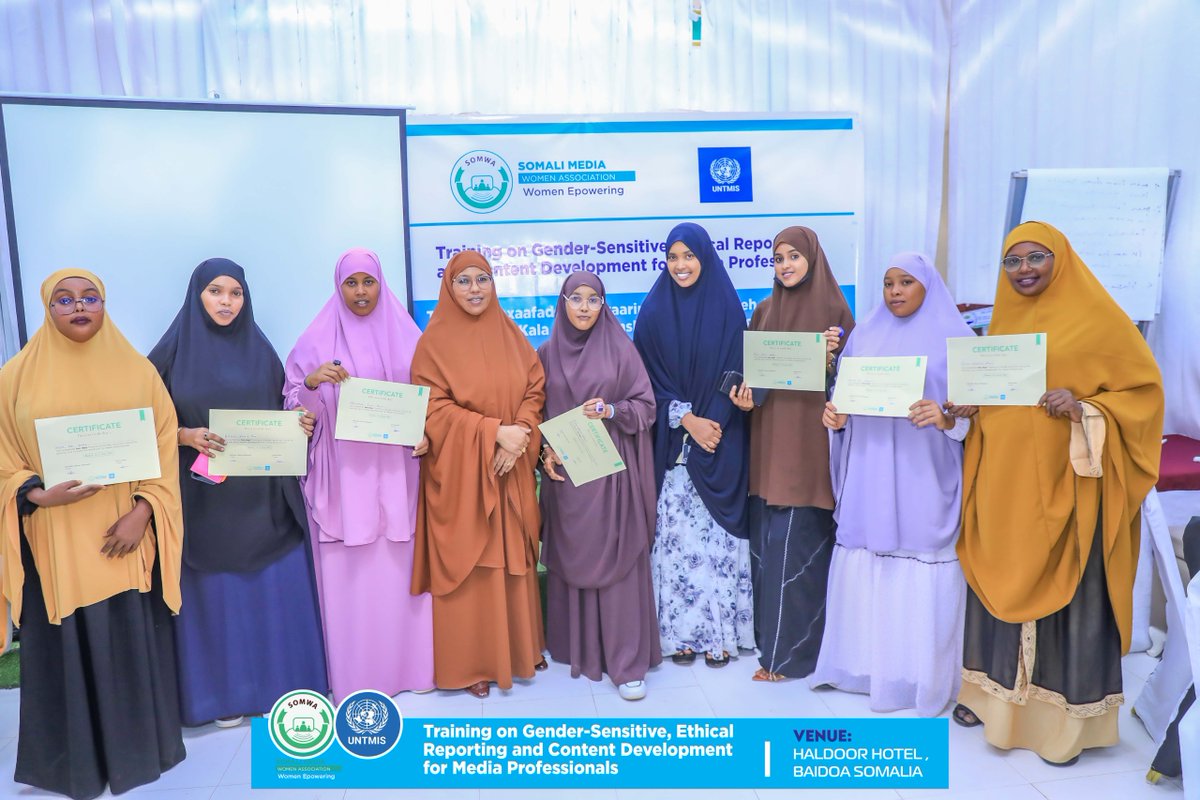 🎉 Day 2 marked the successful conclusion of our 2-day training on gender-sensitive, ethical reporting &amp; content development for media professionals in Somalia. 
The training officially concluded with remarks from the Minister of Information, Tourism &amp; Culture, who emphasised the