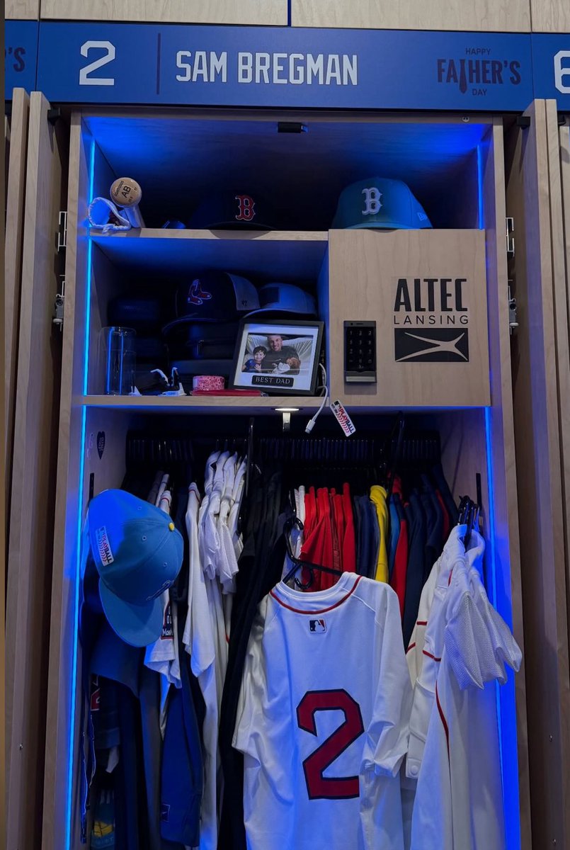 The Red Sox have the players fathers names above their lockers today.