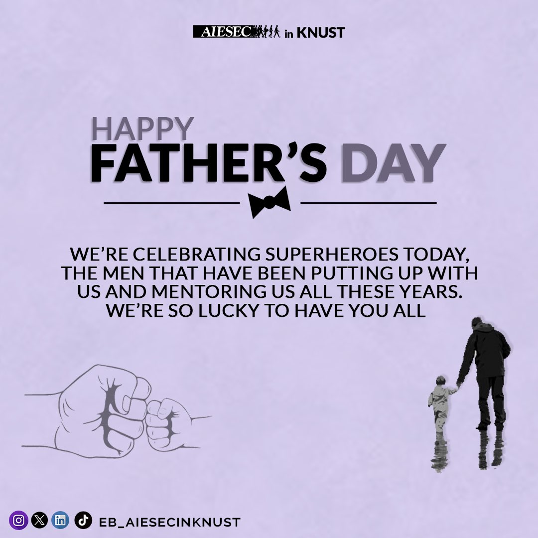 ebaiesecinknust's tweet photo. AIESEC in KNUST wishes all fathers and potential fathers a Happy Father's Day 🥳💙
Your dedication, guidance, support and tolerance is not taken lightly.
We appreciate your continuous presence in our lives 🫶🏾
Happy Father's Day 🎉
#HappyFathersDay #mensmentalhealthawarenessmonth https://t.co/Tnw5owcTWu