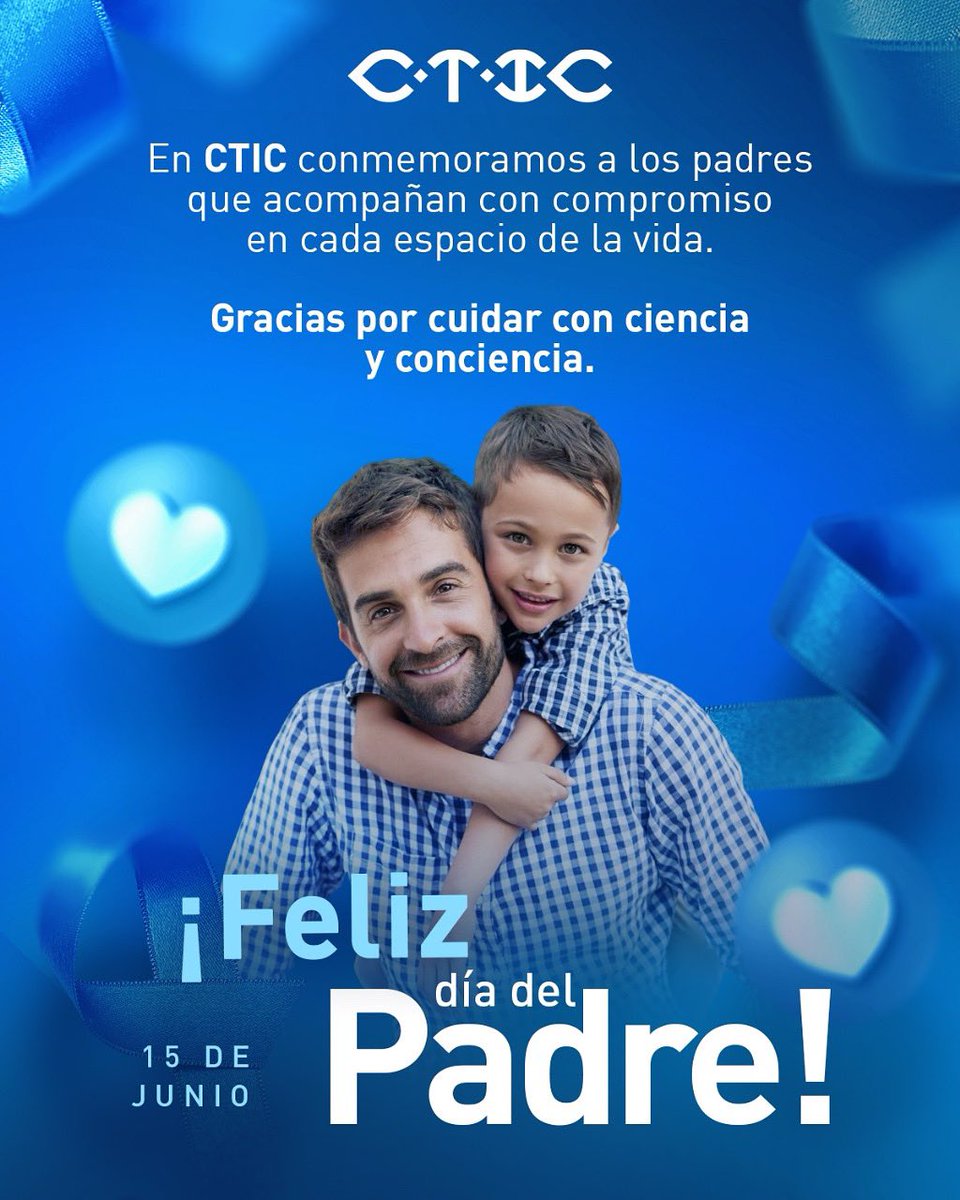 Desde el CTIC queremos desear un muy feliz Día del Padre a toda nuestra comunidad médica y científica, así como a nuestros pacientes y sus familias. Celebramos a quienes, con dedicación y amor, cumplen este valioso rol dentro y fuera del ámbito de la salud. Gracias por su