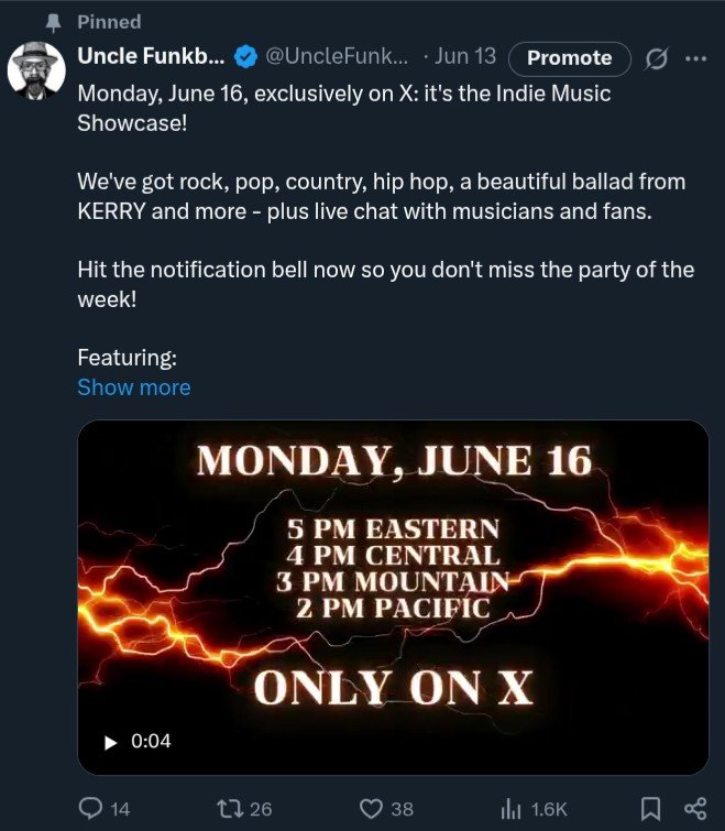 TOMORROW: Join us at 4 PM Central for the Indie Music Showcase and the listening party of the week! 

Btw, can I just say how happy I am that the show announcement has more views than I have followers and more likes than artists featured on the show? The word is getting out!