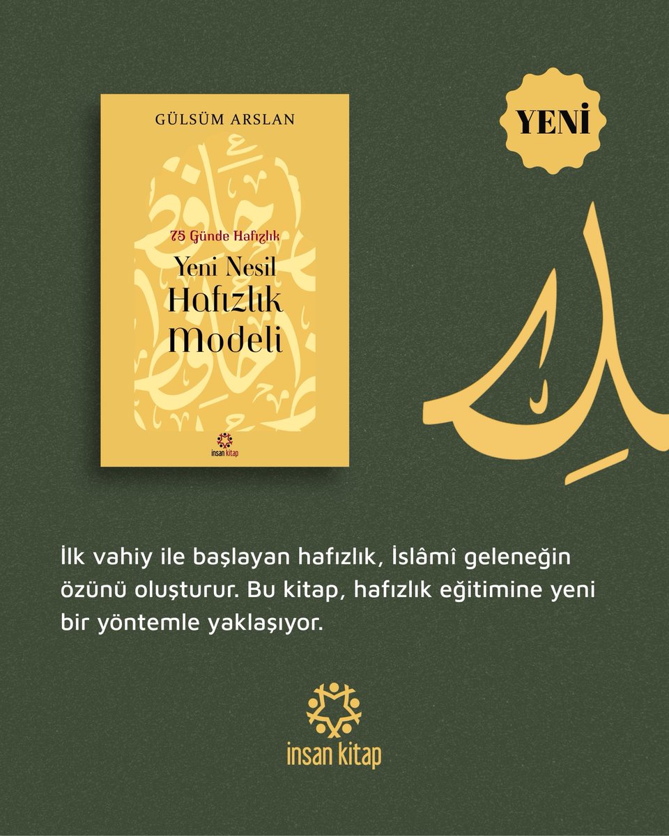 yeni kitap
Yeni Nesil Hafızlık Modeli, Gülsüm Arslan

İlk vahiy ile başlayan hafızlık, İslâmî geleneğin özünü oluşturur. Bu kitap, hafızlık eğitimine yeni bir yöntemle yaklaşıyor.

#hafızlık #hafızlıkeğitimi